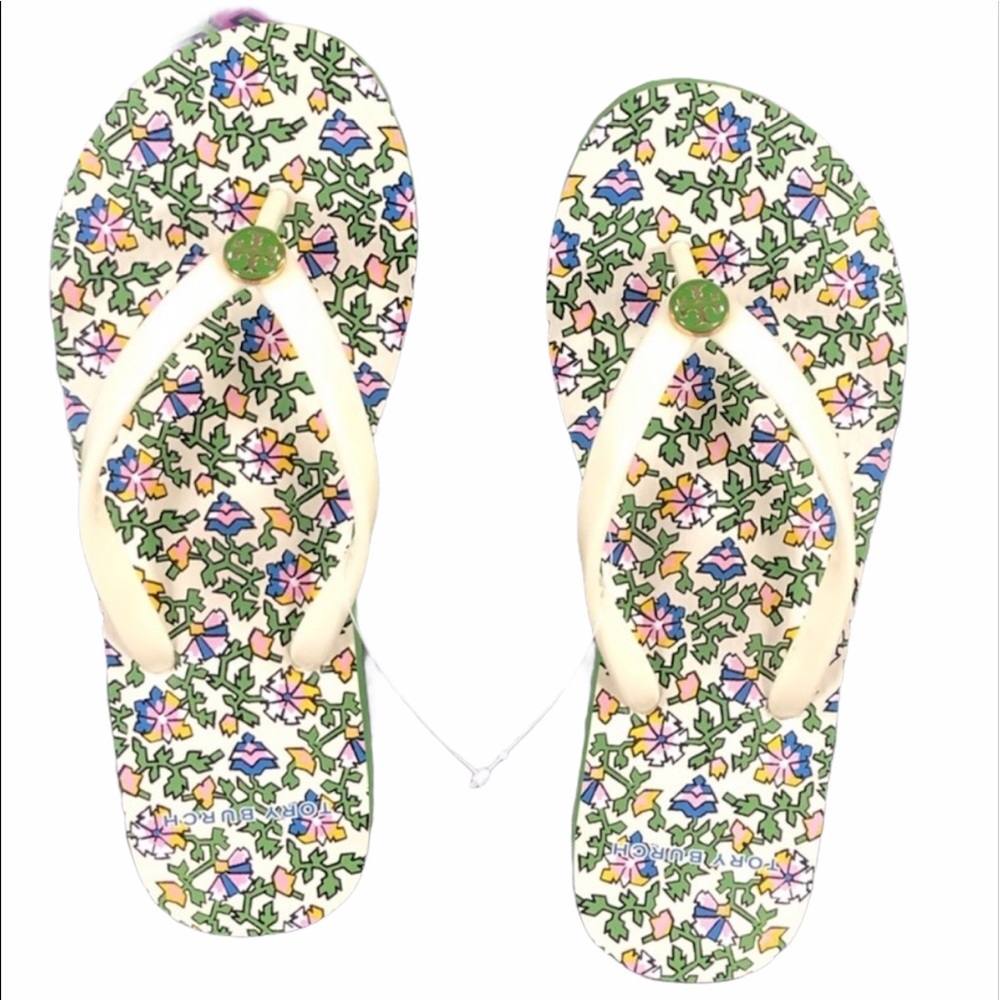 ๐ HP ๐ ๐ Tory Burch Wild Pansy New Ivory Flip Flops - Picture 9 of 9